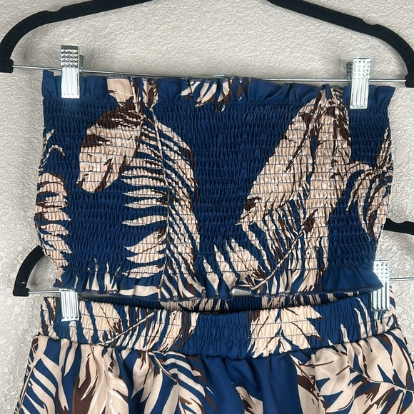 SHEIN Navy Tan Brown 2 Pc. Top & Skort Layered Ruffle Crop Top Size Medium - Picture 7 of 7